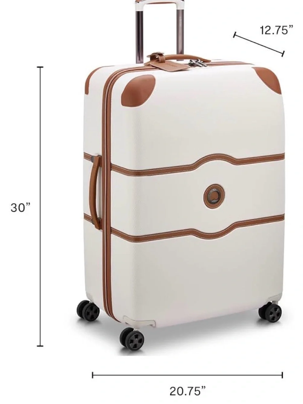 else White Hardside Spinner Luggage with Brown Trim